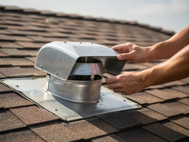 Brandon Dryer Vent Cleaning certified technician safely cleaning a roof-mounted dryer vent in Brandon