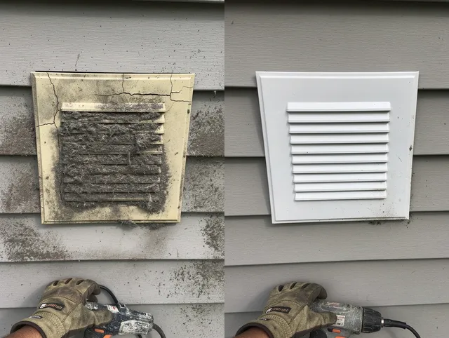 Brandon Dryer Vent Cleaning technician installing high-quality dryer vent cover at a residential property in Brandon