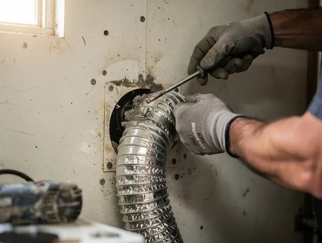 Brandon Dryer Vent Cleaning technician performing precise dryer vent hose installation in Brandon
